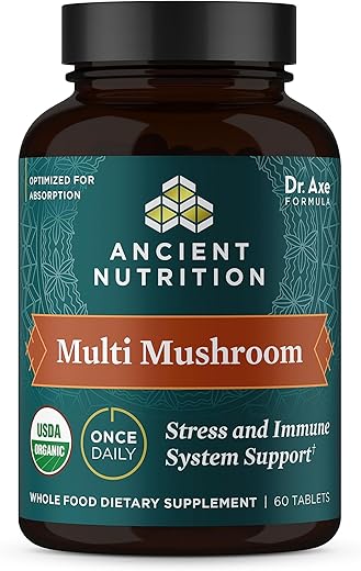 Suplemento de Cogumelos Orgânicos para Suporte Imunológico, Resposta ao Estresse, Sem Glúten, Paleo e Keto, 60 Comprimidos - Ancient Nutrition