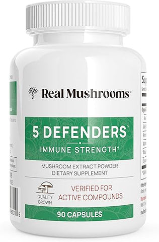 5 Defenders Capsules – Extrato Orgânico de Cogumelos com Chaga, Shiitake, Maitake, Turkey Tail - Real Mushrooms