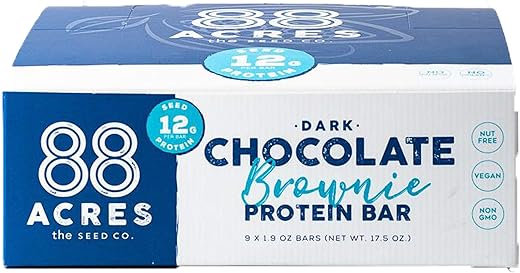 88 Acres - Barra de Proteína de Semente de Brownie de Chocolate Amargo 88 ACRES – 9 Unidades, 53g cada