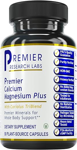 Suplemento de Cálcio e Magnésio com Complexo de Cogumelos Reishi – Saúde Óssea – 60 cápsulas - Premier Research Labs