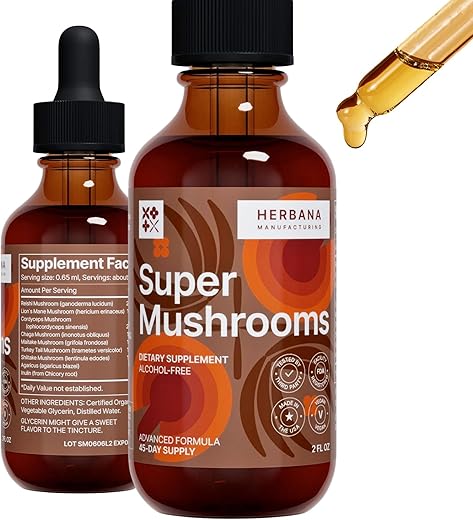 HERBANA MANUFACTURING - Super Cogumelos 8-em-1 – Extrato Líquido 60ml – Estimulante Cerebral