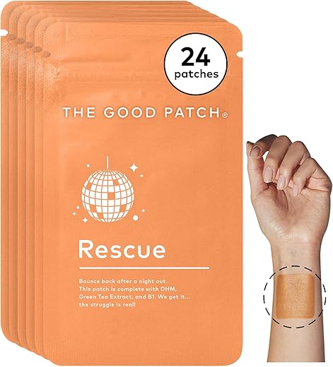 Rescue After Party Patch – Patch Natural com DHM, Vitamina B1, Chá Verde, Bem-Estar Vestível Impulsionado por Plantas, Recupere-se Após uma Noite Fora (24 Patches no Total) - The Good Patch