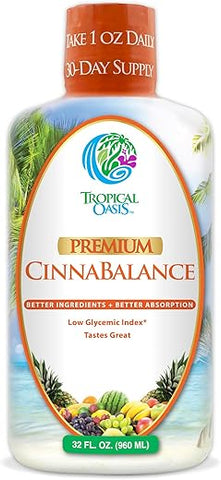 Tropical Oasis - Cinnabalance – Suplemento Líquido de Canela com Casca de Canela, Aloe Vera, Raiz de Gengibre, Chá Verde