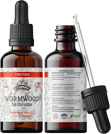 FLORIDA HERBS - Tintura Orgânica de Artemísia – Limpeza Intestinal e Digestiva Natural – Suplemento de Extrato de Artemísia para Desintoxicação – Fabricado nos EUA – 60 ml (Artemísia – 60 ml)