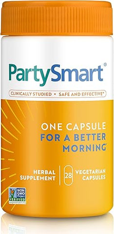 PartySmart: Cápsula para uma Manhã Melhor, Suporte ao Fígado à Base de Plantas para uma Manhã Após Beber, Estudo Clínico, Verificado pelo Projeto Não-OGM, 28 Cápsulas - Himalaya