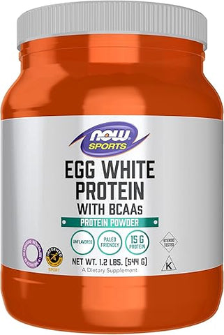 Sports Nutrition – Proteína de Clara de Ovo, 16g com BCAAs, Pó sem Sabor, 1,2 Libras - NOW Foods
