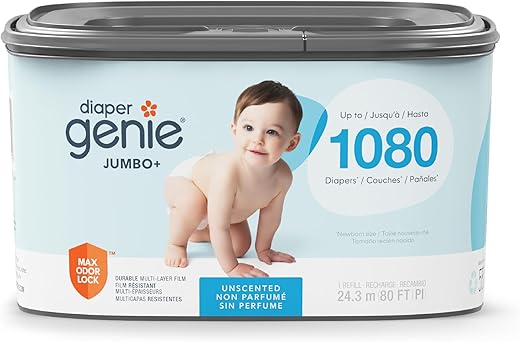 Recarga Diaper Genie Jumbo Square com filme contínuo – até 1080 fraldas tamanho recém-nascido por recarga