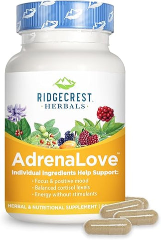 RidgeCrest Herbals - Ridgecrest Herbals AdrenaLove: Suplemento para Fadiga Adrenal com Ashwagandha, L-Theanine, Ginseng, Schisandra, Taurina, Manjericão Sagrado, Adaptógenos e Vitaminas B