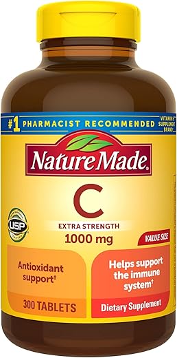 Vitamina C Extra Forte 1000 mg, Suporte Imunológico, 300 Comprimidos, Suprimento para 300 Dias - Nature Made