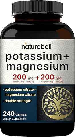 NatureBell - Suplemento de Potássio e Magnésio – 200 mg de Potássio e 200 mg de Magnésio | 240 Cápsulas – Citrato de Potássio de Fácil Absorção | Marca: [Nome da Marca]