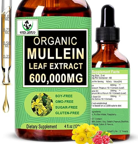 Vita letuo - Extrato de Folha de Verbasco Orgânico para os Pulmões, Gotas de Verbasco 3 EM 1 para os Pulmões c/ Verbasco 6000mg Óleo de Orégano c/ Óleo de Semente Preta, Tintura Líquida de Verbasco sem Álcool para o Sistema Respiratório, 2