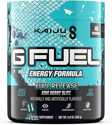 Kiwi Berry Watermelon: Pó Energético Completo, Sem Açúcar, Foco com Cafeína Limpa, Mistura para Água, Aminoácidos de Foco, Vitaminas e Antioxidantes, 280g, 40 porções - G Fuel