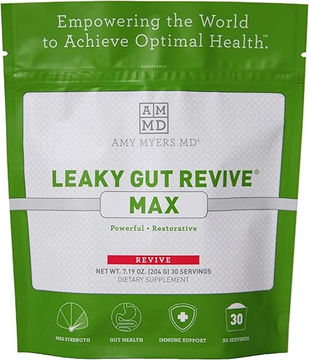 Amy Myers MD - Dr. Amy Myers Leaky Gut Revive MAX Powder – Pó Potente de L-Glutamina para Suporte a Constipação, SII, Diarreia, Inchaço, Gases, SIBO – Suplemento à Base de Plantas