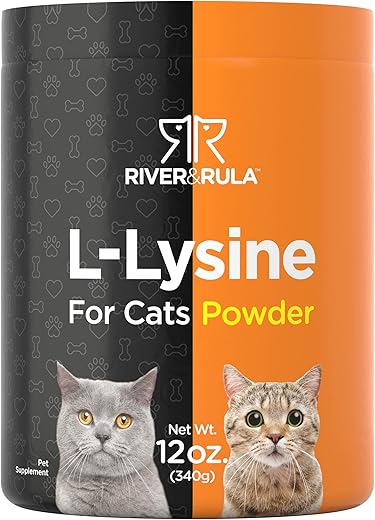 L-Lysine em Pó para Gatos | 500mg | 355ml | Suplemento para Saúde Felina | Fórmula Vegetariana, Livre de Transgênicos | por River - Horbäach