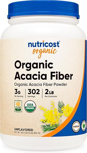Acacia Fiber em Pó Orgânico (900g) – Certificado Orgânico USDA, Livre de Transgênicos, Sem Glúten - Nutricost