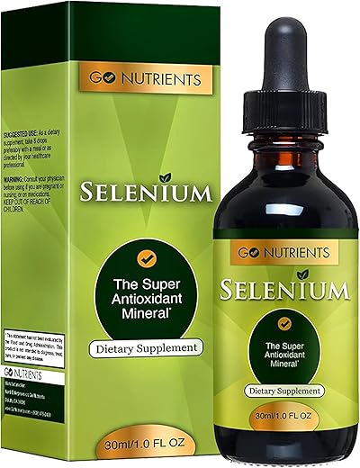 Suplemento de Selênio 200 mcg em Gotas Líquidas Livre de Levedura, Suplemento de Selênio em Gotas, Suplementos Herbais com Selênio Mineral Traço e Água Purificada, Líquido de Selênio – 30 ml - Go Nutrients