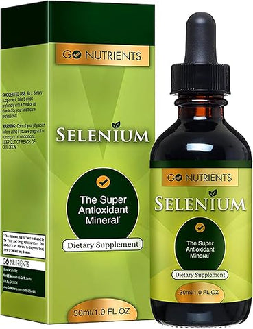 Suplemento de Selênio 200 mcg em Gotas Líquidas Livre de Levedura, Suplemento de Selênio em Gotas, Suplementos Herbais com Selênio Mineral Traço e Água Purificada, Líquido de Selênio – 30 ml - Go Nutrients