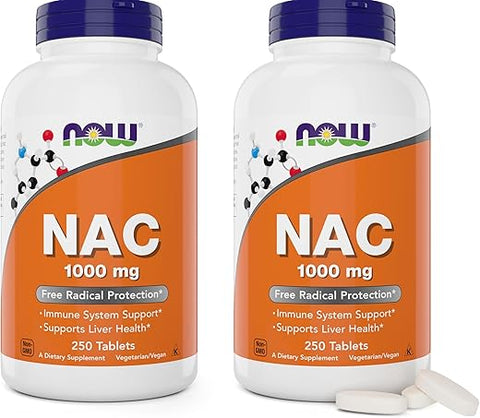 NAC 1,000 mg – 250 Tablets (Pack of 2) – Suplemento N-Acetilcisteína 1g – Vegetariano, Não-OGM - NOW Foods