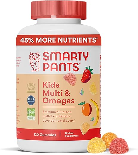 Gummies Infantis Multivitamínicos: Ômega 3 de Óleo de Peixe (EPA/DHA), Vitamina D3, C, B12, B6, A, K | 60 gomas - SmartyPants