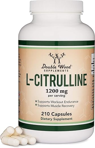 Double Wood Supplements - L Citrulline Capsules 1,200mg por Porção, 210 Unidades (Aumenta os Níveis de L-Arginina, Potencializa Óxido Nítrico) Suplemento para Recuperação Muscular e Melhora Muscular