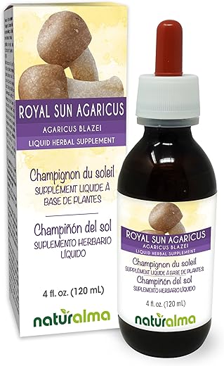 Royal Sun Agaricus ou Cogumelo Amêndoa (Agaricus blazei ou A. subrufescens) Tintura sem Álcool – Extrato Líquido em Gotas 120 ml – Suplemento Herbal – Vegano - Naturalma