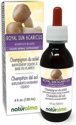 Royal Sun Agaricus ou Cogumelo Amêndoa (Agaricus blazei ou A. subrufescens) Tintura sem Álcool – Extrato Líquido em Gotas 120 ml – Suplemento Herbal – Vegano - Naturalma