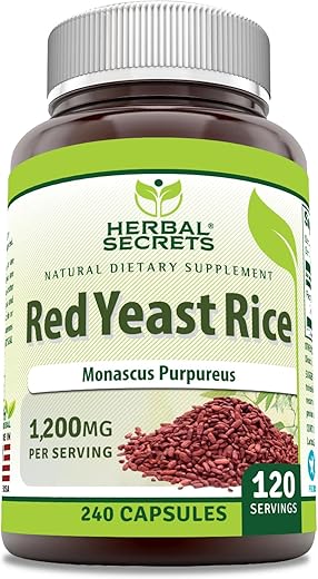 Red Yeast Rice 1200 Mg por Porção, 240 Cápsulas Vegetais | Não-OGM | Sem Glúten | Fabricado nos EUA - Herbal Secrets