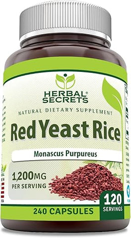 Red Yeast Rice 1200 Mg por Porção, 240 Cápsulas Vegetais | Não-OGM | Sem Glúten | Fabricado nos EUA - Herbal Secrets