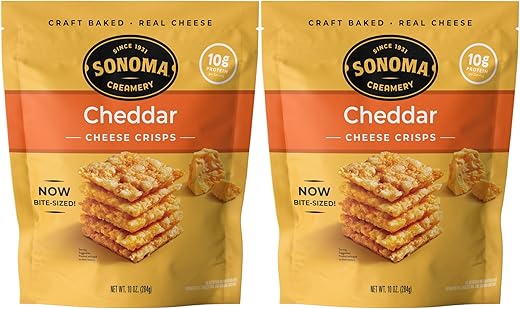 Queijo Crocante, Cheddar, 280g (2 Unidades) | Petisco Saboroso | Alto Teor de Proteína | Baixo Carboidrato | Sem Glúten | Sem Trigo - Sonoma Creamery