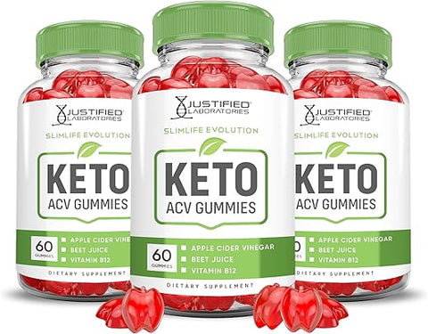 Justified Laboratories - (3 Pack) Gomas Slimlife Evolution Keto ACV – Slim Life Evolution Keto Gummies Avançado 1000MG – Fórmula de Vinagre de Maçã com Romã e Beterraba em Pó