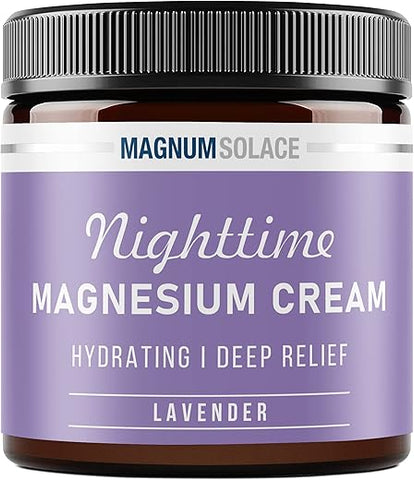 Magnum Solace - Loção de Magnésio Noturna – Creme de Magnésio para Aplicação nas Pernas, Braços ou Peito – Cloreto de Magnésio Tópico – Fabricado nos EUA e Seguro para Crianças (Lavanda)
