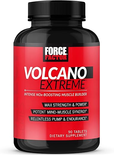 Volcano Extreme Pré-Treino Booster de Óxido Nítrico para Homens com Creatina, L-Citrulina e Huperzine A para Melhores Bombas Musculares, Força, Foco, Treino – Marca Force Factor - Force Factor