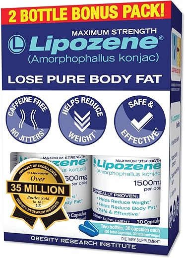 Suplemento para Perda de Peso – Controle de Apetite – 2 Frascos com 30 Cápsulas, Total de 60 Cápsulas – Sem Estimulantes - Lipozene