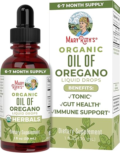Óleo de Orégano MaryRuth Organics | 6 Meses de Suprimento | Óleo de Orégano Líquido Orgânico Certificado pelo USDA | Mistura Herbal para Suporte Imunológico | Saúde Digestiva | Saúde Geral | Vegano | Sem Açúcar | 30ml