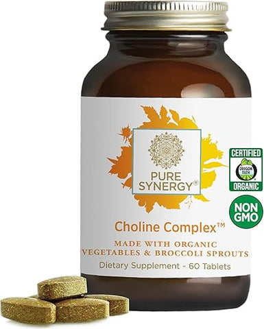 Choline Complex | Suplemento Vegano de Colina Feito com Alimentos Orgânicos | Complexo de Colina Bioacessível Não-OGM | para Saúde na Gravidez, Cérebro e Fígado (60 Comprimidos) - PURE SYNERGY