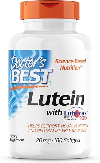 Doctor's BEST - Doctor’s Best Lutein com Lutemax, Livre de Transgênicos, Sem Glúten, Sem Soja, Saúde Ocular, 20 mg, 180 Softgels