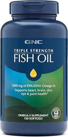 Ômega 3 Triplo, Duplo Pack, 120 Cápsulas por Frasco, Suporte para Saúde do Coração, Cérebro, Pele, Olhos e Articulações - GNC