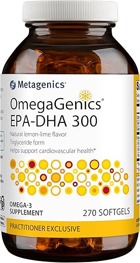 OmegaGenics EPA-DHA 300mg – Óleo de Peixe Ômega 3 Diário para Apoio à Saúde Cardiovascular, Musculoesquelética e do Sistema Imunológico – 270 Cápsulas Softgels - Metagenics