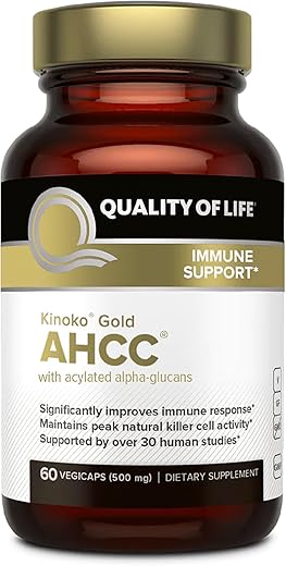 Quality of Life - Suplemento Premium Kinoko Gold AHCC – 500mg de AHCC por Cápsula – Suporte à Saúde Imunológica, Função Hepática, Atividade Natural das Células Assassinas