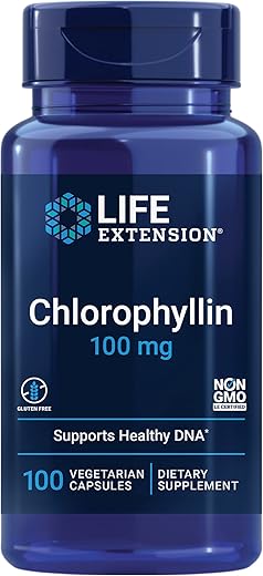 Chlorophyllin 100mg – Poderoso Suplemento Antioxidante para DNA, Saúde do Fígado e Desintoxicação – Não-OGM, Sem Glúten, Vegetariano – 100 Cápsulas - Life Extension