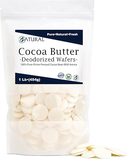 Manteiga de Cacau Crua Desodorizada Grau Alimentício | 100% Pura-Primeira Pressão | Base para Loção DIY, Creme Corporal, Gloss Labial. (16 Ounce Wafers Desodorizados) - Zatural