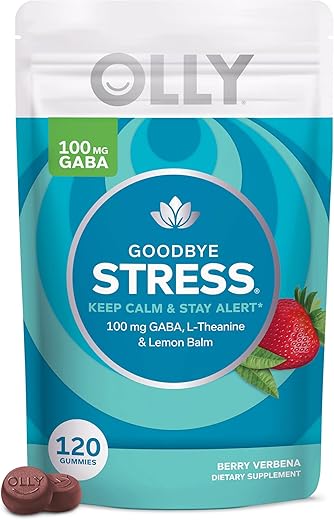 Goodbye Stress Gummy: Suplemento para Alívio do Estresse com GABA, L-Theanine e Melissa, Sabor de Frutas Vermelhas – 120 Unidades - OLLY
