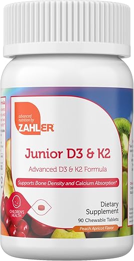 Vitamina D3 K2 Mastigável para Crianças | Vitamina D para Crianças 2000 UI | Deliciosos Comprimidos Mastigáveis de Vitamina D K2 para Suporte a Ossos Saudáveis - Zahler