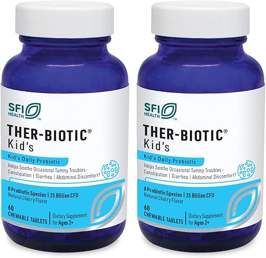 Ther-Biotic Kids Chewable Probiotic – Suporte Imunológico para Crianças – 25b CFU Lactobacillus Bifidobacterium – Hipoalergênico, Sem Laticínios (60 Comprimidos) - Klaire Labs