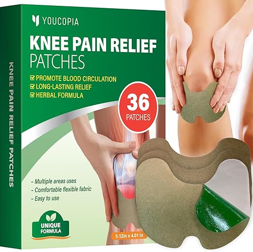 YOUCOPIA - Patches de Calor para Alívio do Joelho: 36 Unidades de Plástico Natural Aliviador de Ervas para Alívio Muscular e Articular Duradouro – Kit de Patches Quentes de Artemísia para Artrite com Suporte Ósseo