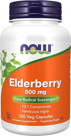 Suplementos, Sabugueiro (Sambucus nigra) 500 mg, Concentrado 10:1, 120 Cápsulas Vegetais - NOW Foods