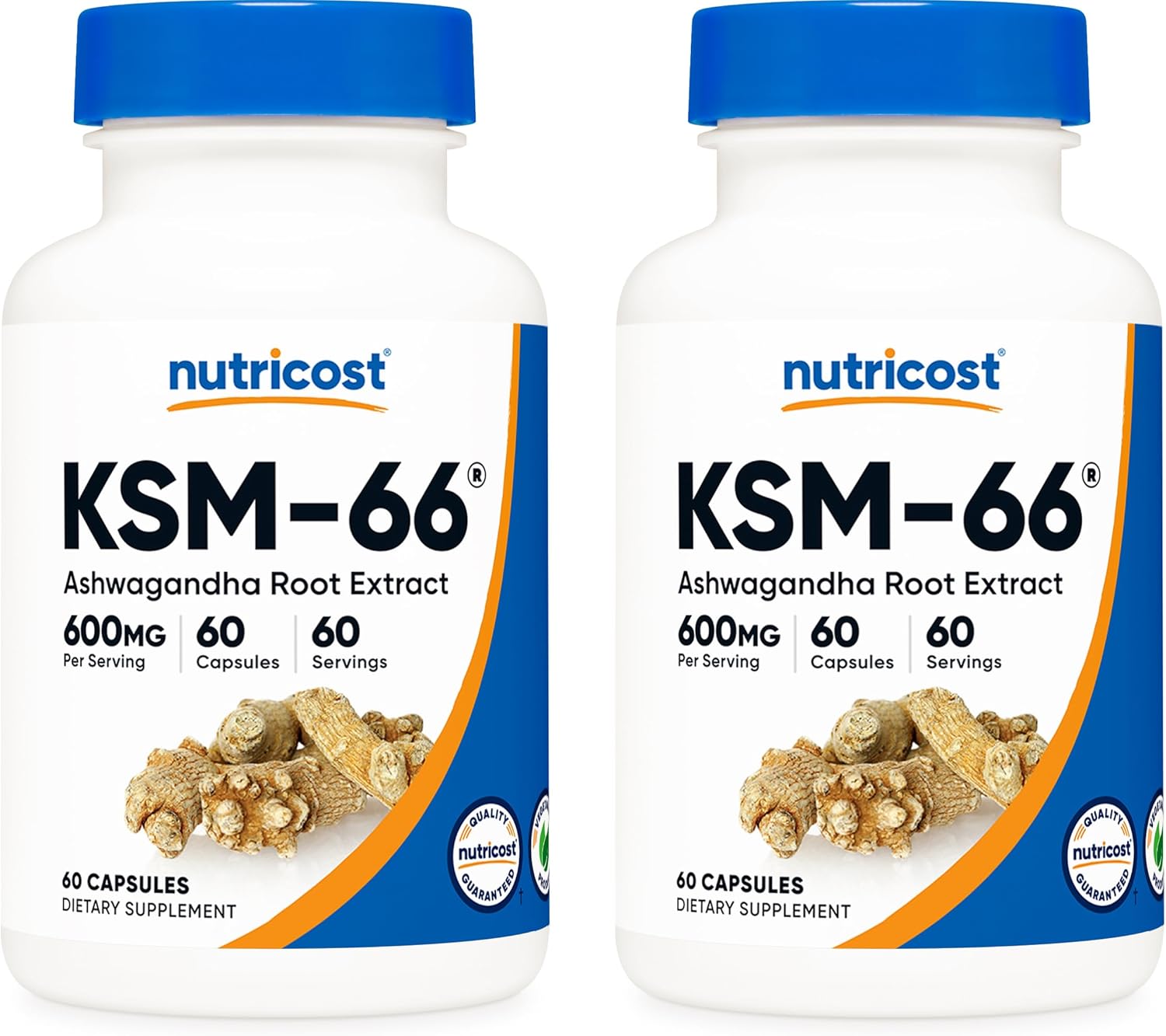 KSM-66 Extrato de Raiz de Ashwagandha 600mg, 60 Cápsulas Vegetais – 5%% Withanolides – com BioPerine – Extrato de Raiz de Espectro Completo - Nutricost