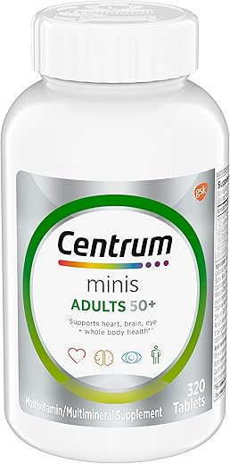 Minis Silver – Multivitamina para Adultos 50+, Suplemento Multimineral, Vitamina D3, Vitaminas do Complexo B, Livre de Glúten, Ingredientes Não-OGM, Suporte à Memória e Cognição | Centrum - Centrum
