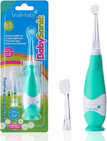 Escova de Dentes Elétrica para Bebês e Crianças brush-baby BabySonic de 0 a 3 Anos – Timer LED Inteligente e Vibração Suave Proporcionam uma Experiência Divertida de Escovação – Inclui 2 Escovas Sensíveis