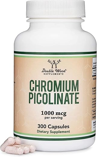 Double Wood Supplements - Chromium Picolinate 1000mcg para Gerenciamento Saudável de Peso (Alta Absorção e Bioacessibilidade) – 300 Cápsulas Veganas Seguras, Livre de Transgênicos e Glúten –